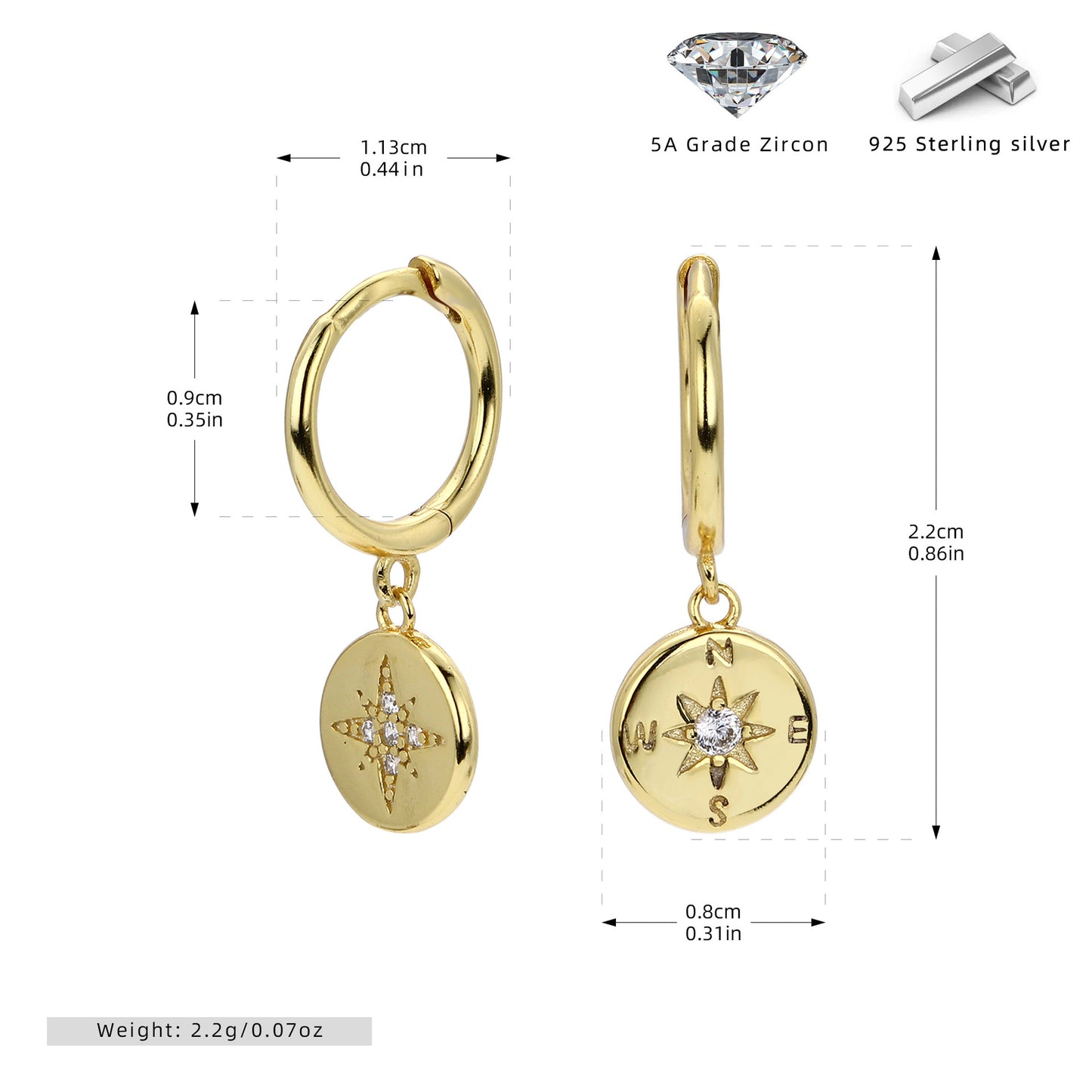 S925 新品外貿耳飾八芒星鑲鋯石耳扣星空元素精致氣質時尚飾品
