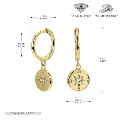 S925 新品外貿耳飾八芒星鑲鋯石耳扣星空元素精致氣質時尚飾品