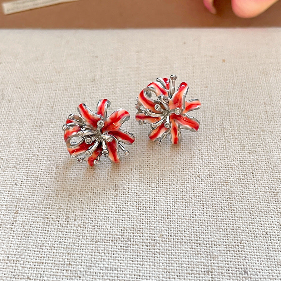 金色琺瑯花朵電鍍耳釘