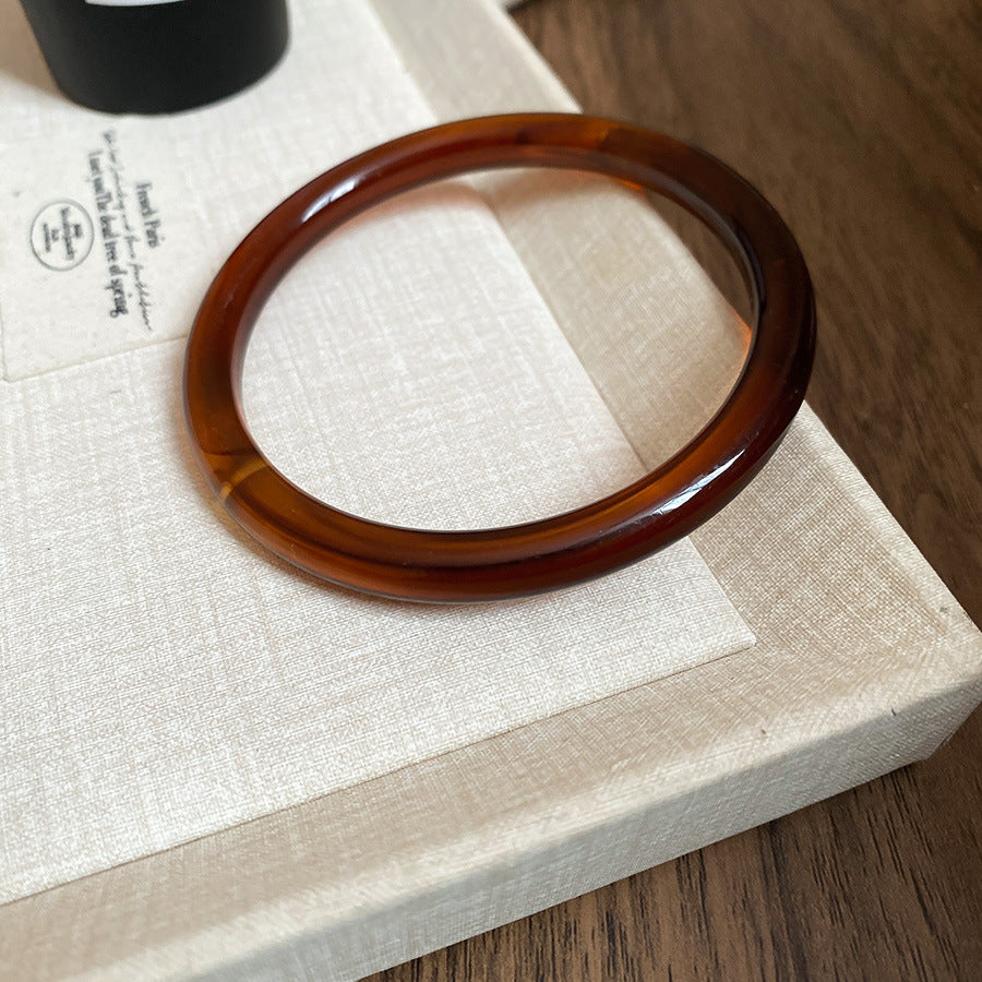 復古亞克力樹脂素圈手鐲新中式簡約冷淡風大理石紋中古做舊手環女
