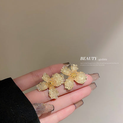 銀針水晶人魚姬珍珠花朵耳環韓國氣質簡約小巧耳釘耳墜清新耳飾女