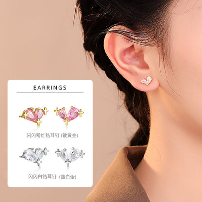 S925 星芒愛心鋯石耳釘2025新小眾設計高級感時尚百搭耳飾