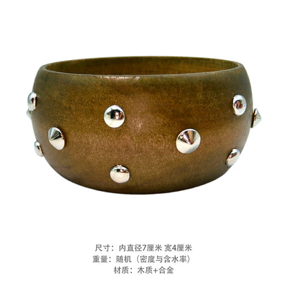 歐美復古時尚木頭寬面手鐲百搭潮流夸張手環小眾時尚氣質手飾批發