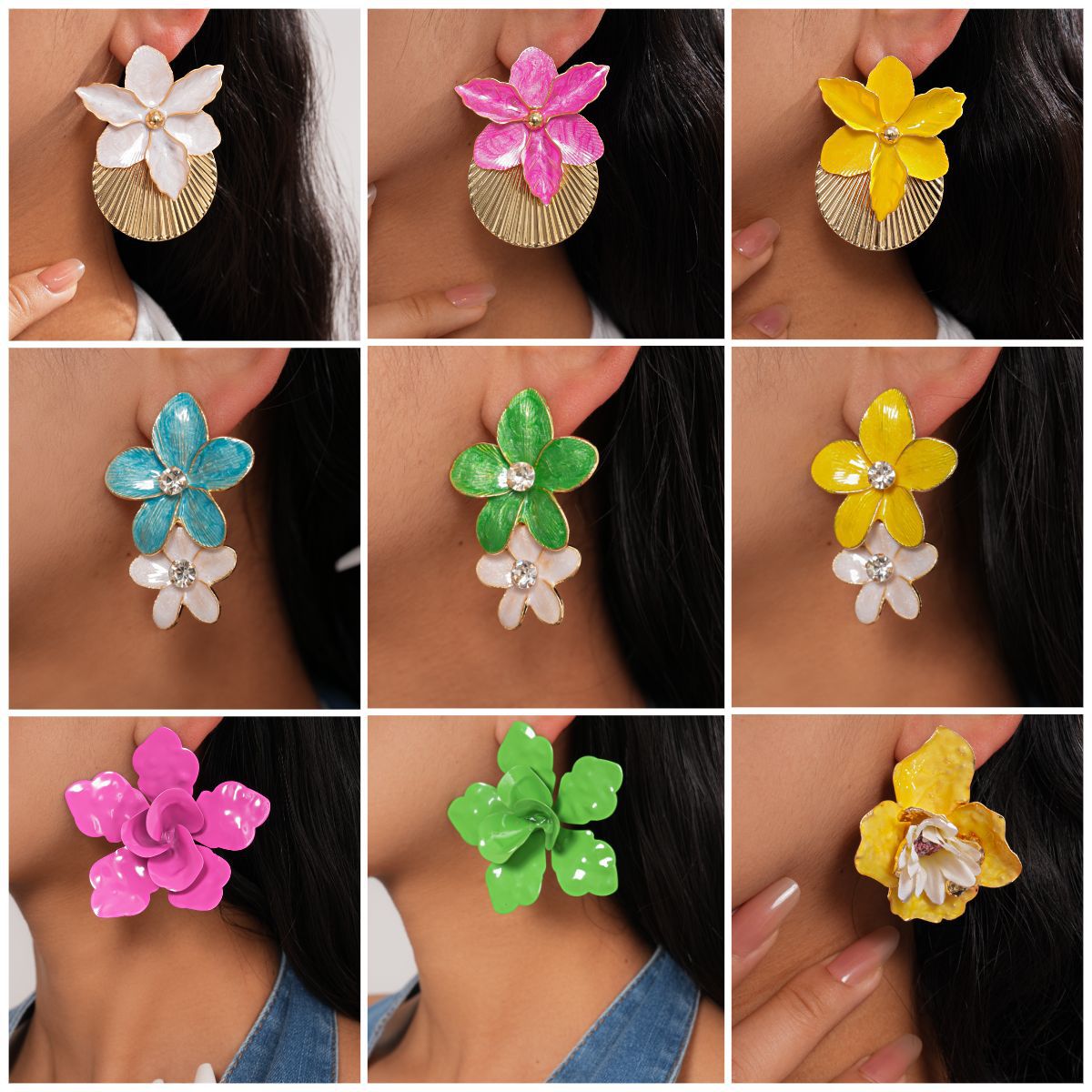 琺瑯愛心花朵誇張耳釘－商品主圖｜https://igowo.tw/