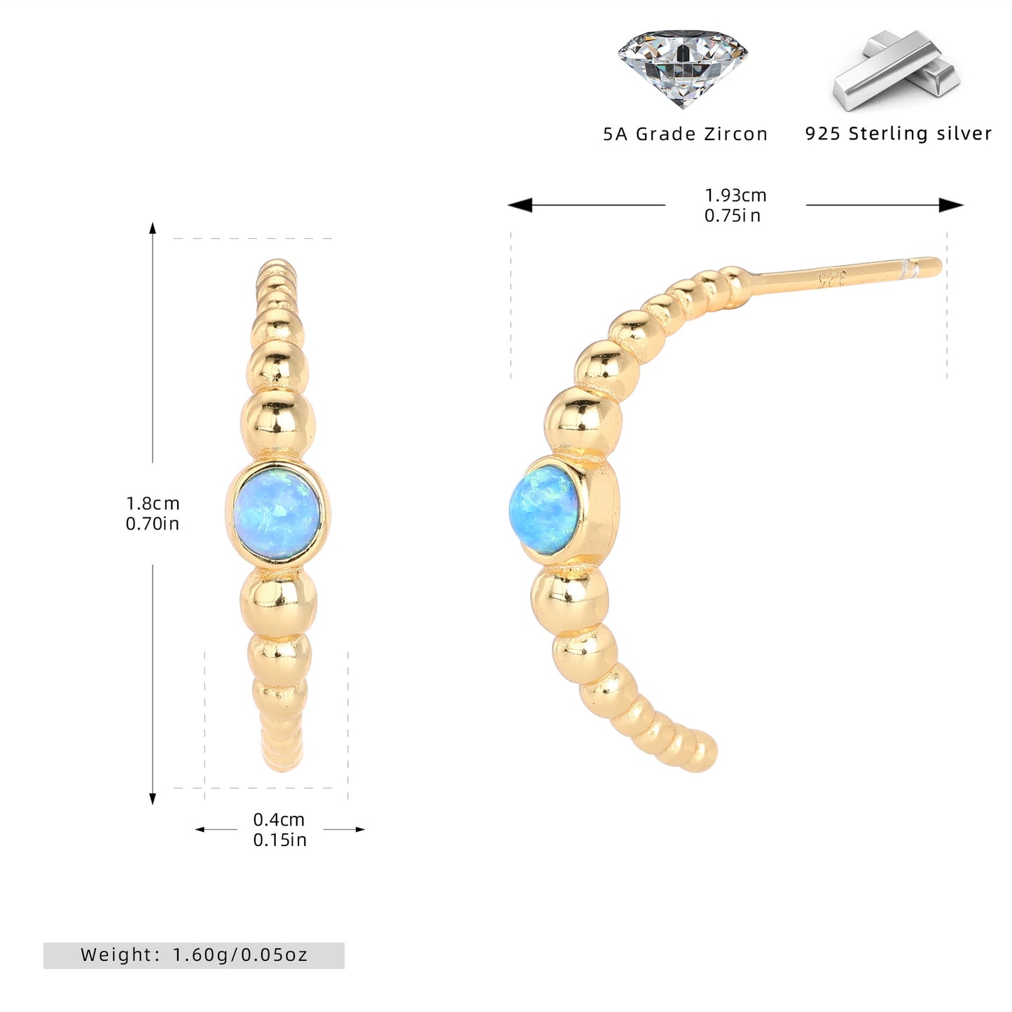 S925 歐美耳釘幾何設計鑲澳寶石耳飾百搭小眾高級感飾品