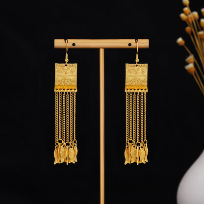 金色鈴鐺樹葉流蘇耳環－細節特寫39｜https://igowo.tw/