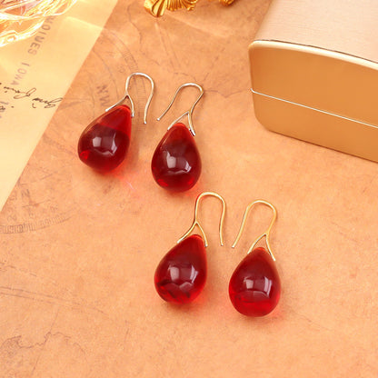 紅色琉璃水滴復古耳環－商品主圖｜https://igowo.tw/
