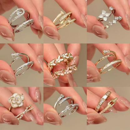 鋯石花朵鑲鑽戒指－商品主圖｜https://igowo.tw/
