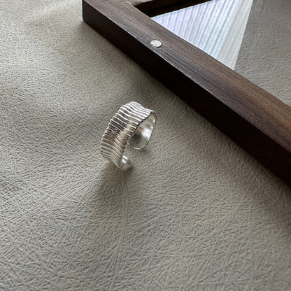 S925純銀韓版褶皺百褶輪時尚套裝韓系博主款簡約個性戒指耳扣