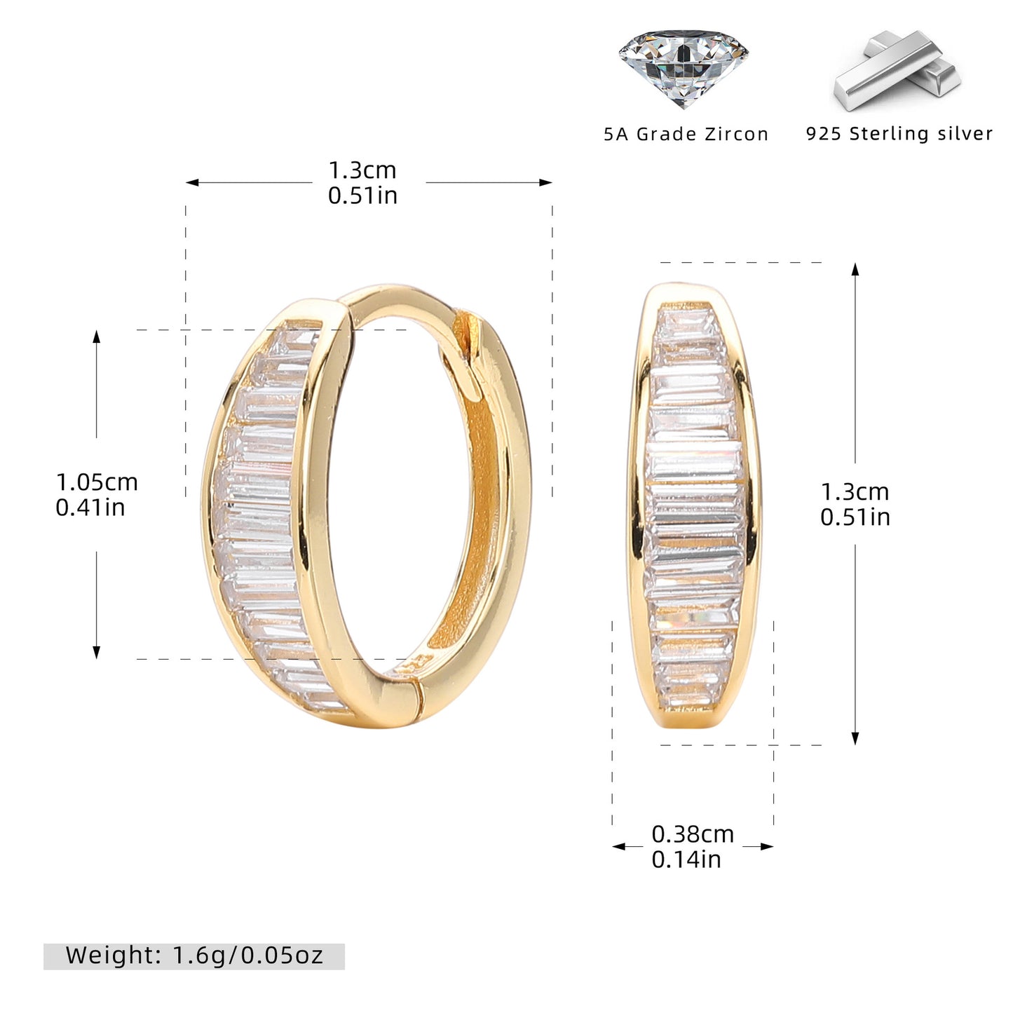 S925 歐美新品耳環時尚氣質鑲方鉆耳圈ins輕奢風小眾耳飾