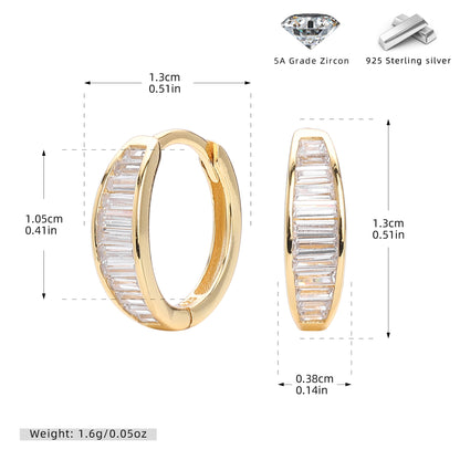 S925 歐美新品耳環時尚氣質鑲方鉆耳圈ins輕奢風小眾耳飾