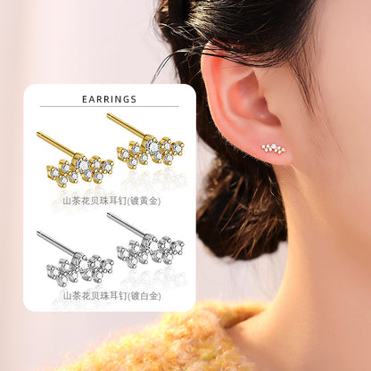 S925 鑲鑽皇冠造型耳釘日韓時尚氣質鍍K金輕奢女款小耳環