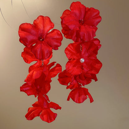 紅色花朵復古耳環－53#銀針-紅色款細節38｜https://igowo.tw/