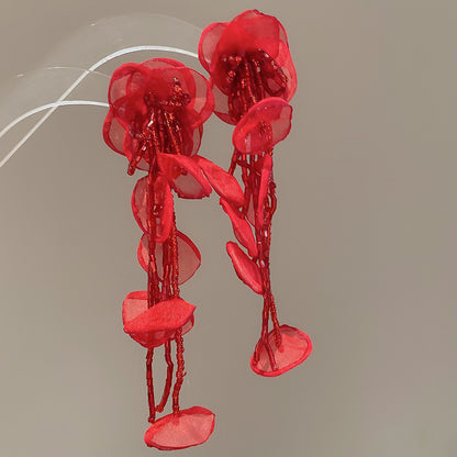 水晶串珠花朵流蘇耳釘－細節特寫37｜https://igowo.tw/