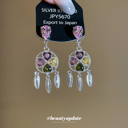 中古vintage鋯石幸運花朵流蘇耳釘復古宮廷風耳環輕奢高級感耳飾