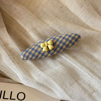 布面格紋蝴蝶結髮夾