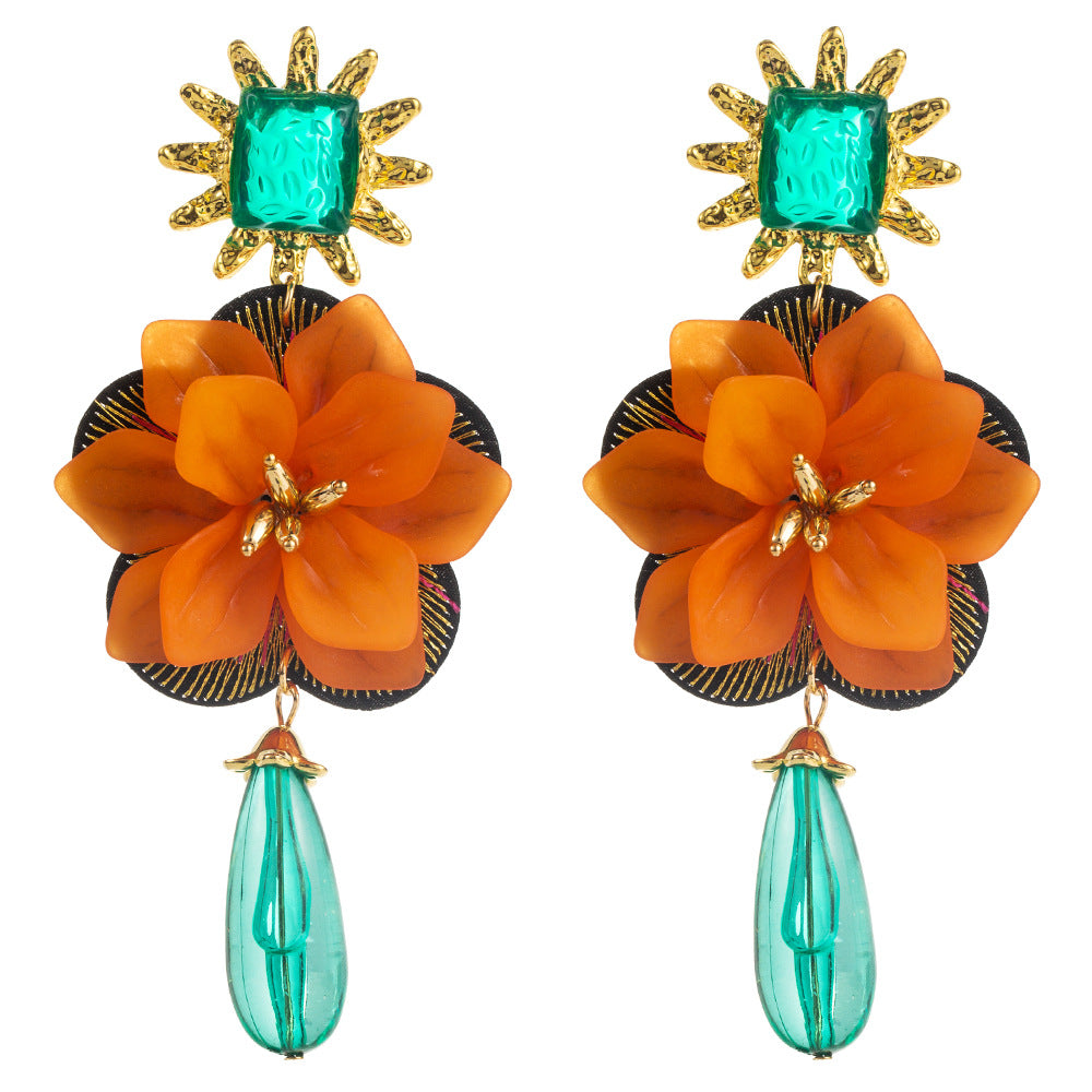 樹脂花朵垂墜多層耳環