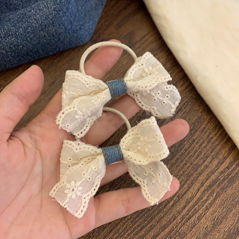 蕾絲蝴蝶結髮夾－牛仔蝴蝶結對夾款細節｜https://igowo.tw/