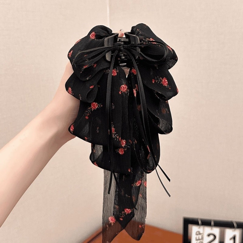 碎花蝴蝶結髮夾