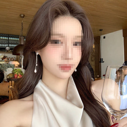 珍珠水滴流蘇耳釘－商品主圖｜https://igowo.tw/