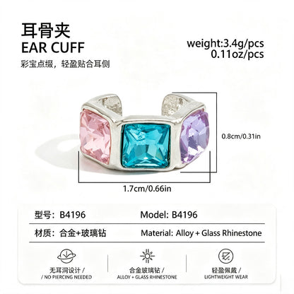天然石方形免耳洞耳夾