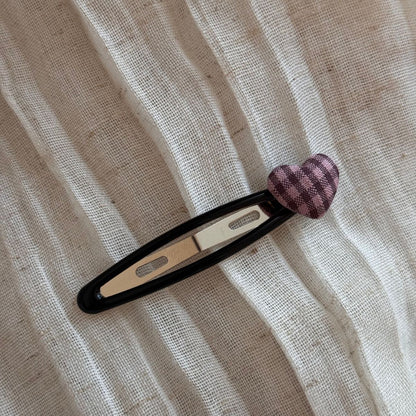 布面愛心格紋髮夾