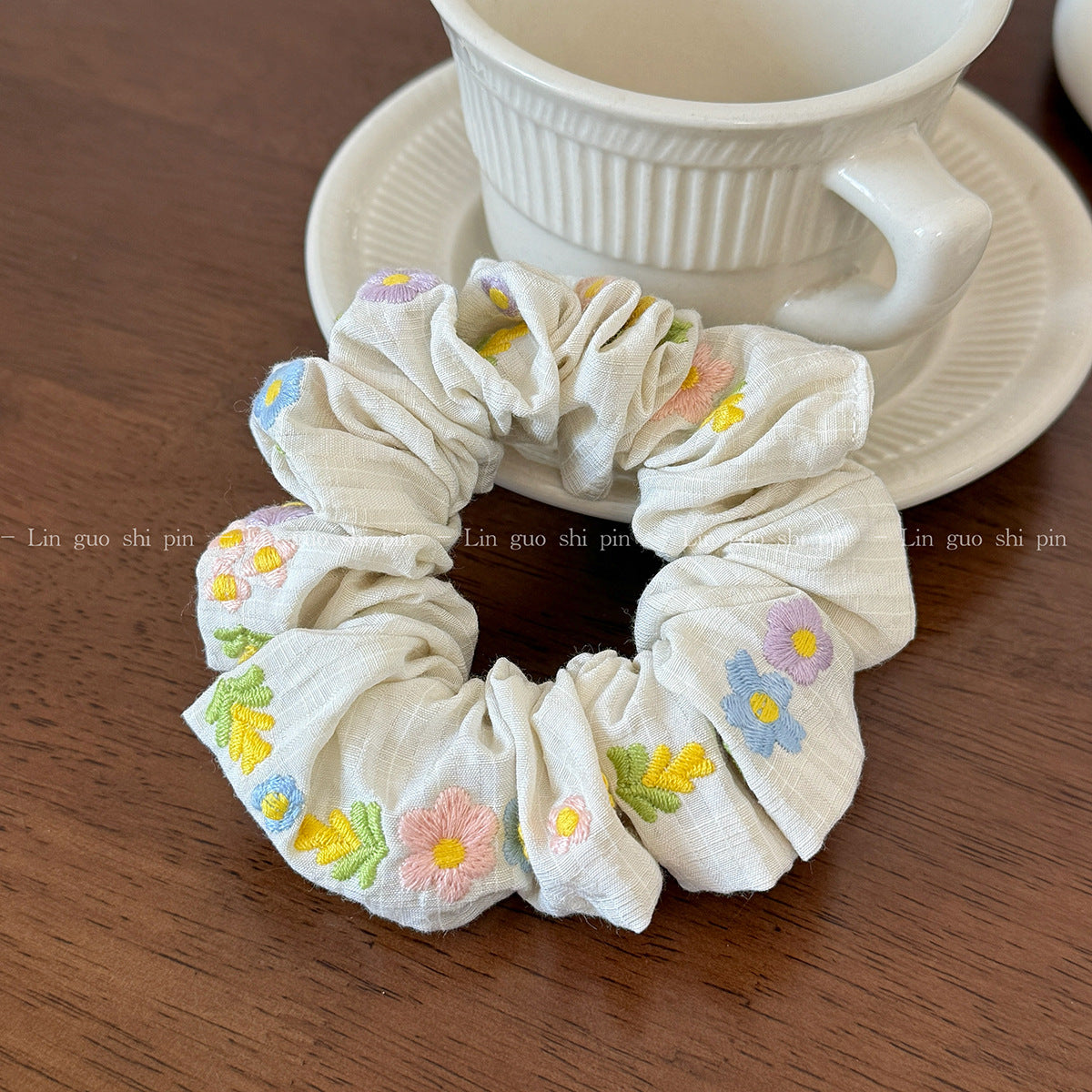 大腸圈花朵刺繡髮圈