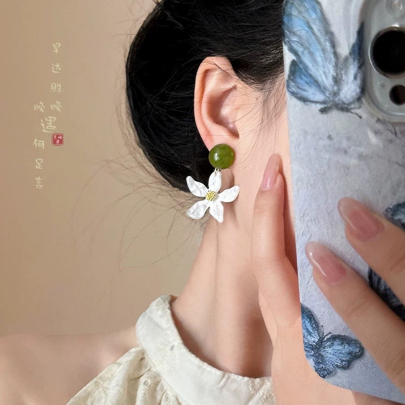 綠色花朵耳釘