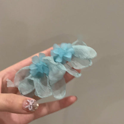 銀針雪紡花米珠流蘇耳環度假風百搭耳釘女清新甜美耳飾小眾高級感