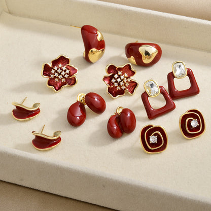 復古紅簡約耳釘－商品主圖｜https://igowo.tw/
