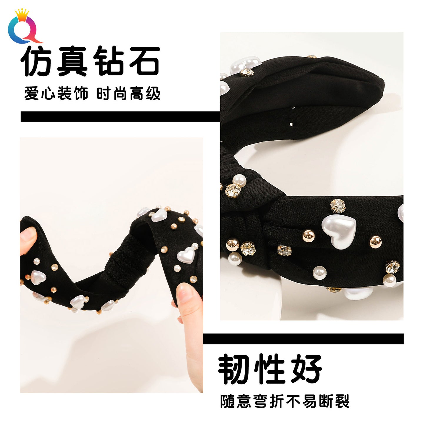 寬版鑲鑽髮箍－第二視角實拍｜https://igowo.tw/