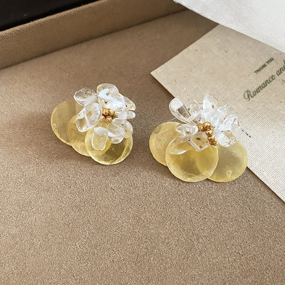 銀針碎石貝殼圓形耳釘多巴胺夏日海島度假風耳環設計感小眾耳飾女