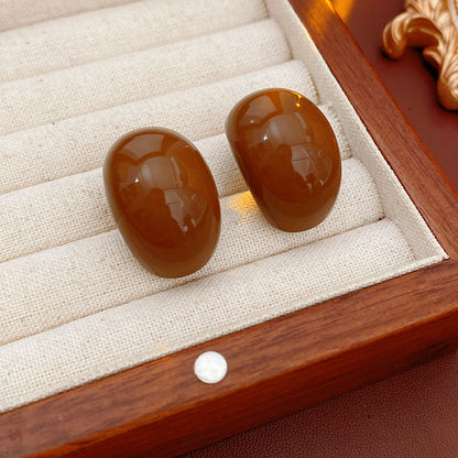 棕色銀針幾何復古耳環