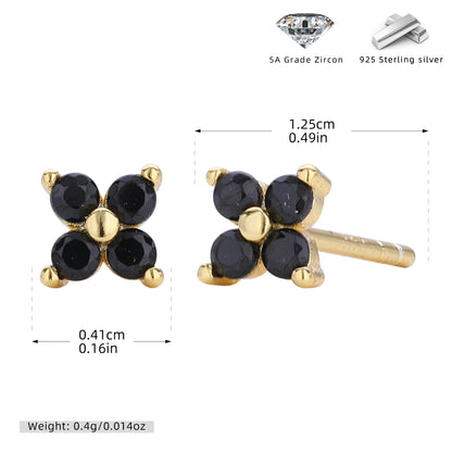 S925 耳釘四瓣小花多色迷你耳飾百搭小眾高級感飾品