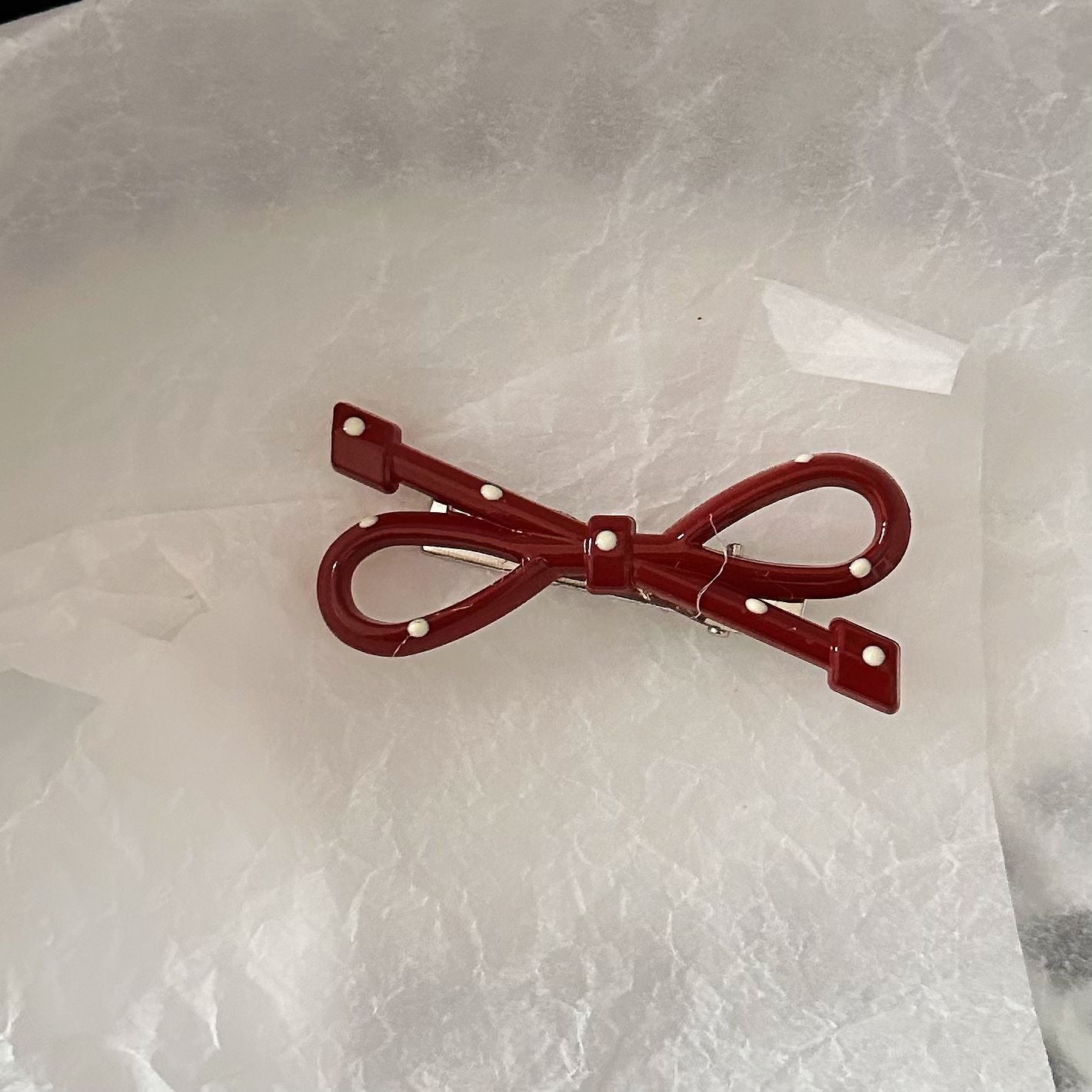 紅色波點蝴蝶結髮夾