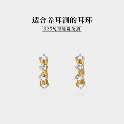 S925 歐美鑲鑽單排鋯石耳環女簡約高級感氣質小巧輕奢耳圈