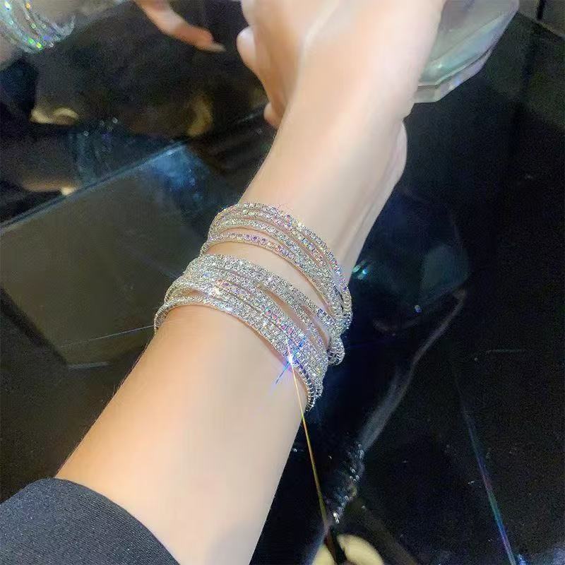 鑲鉆彩色單排水晶彈力手鏈個性精致時尚百搭手環輕奢高級感手飾女