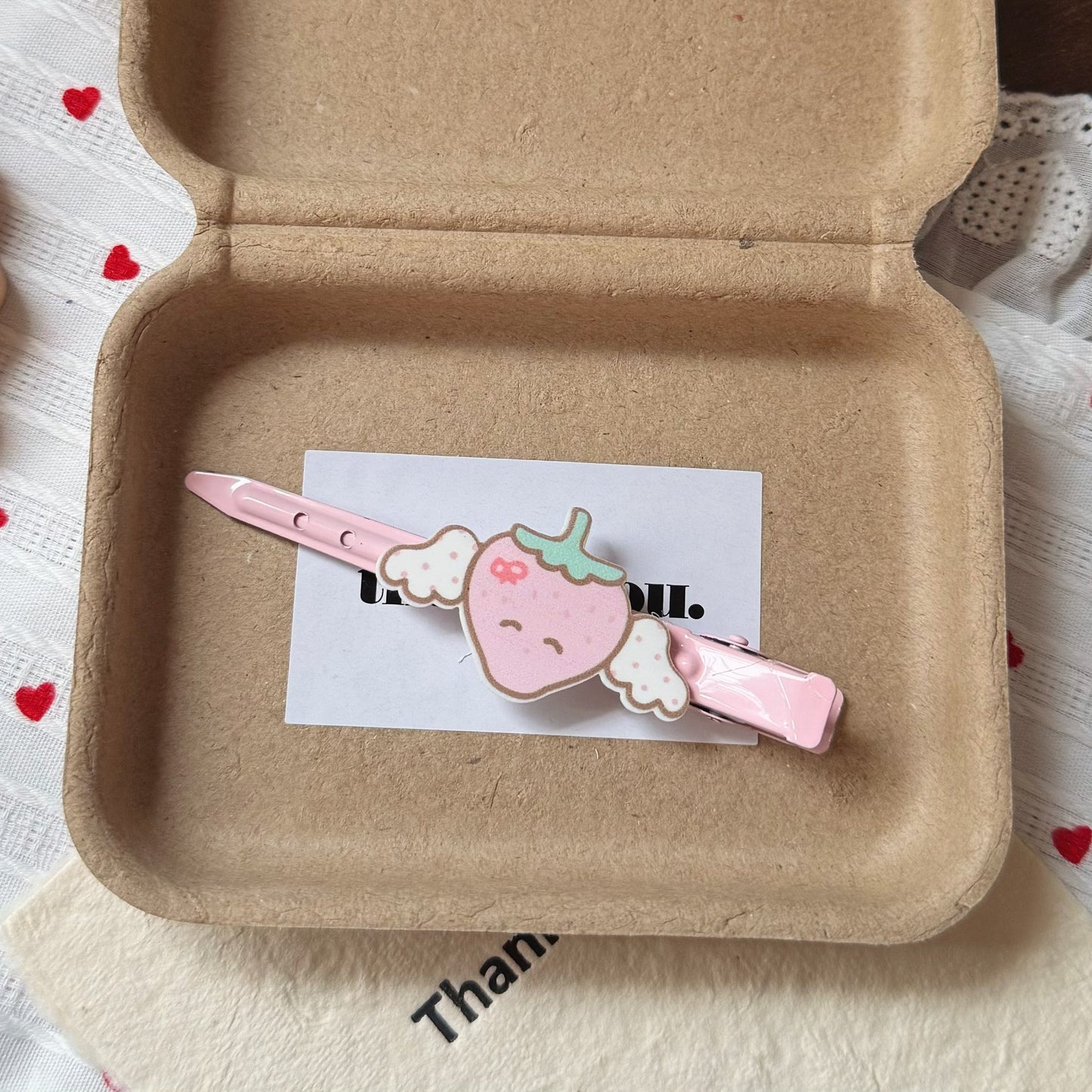 粉色草莓翅膀髮夾