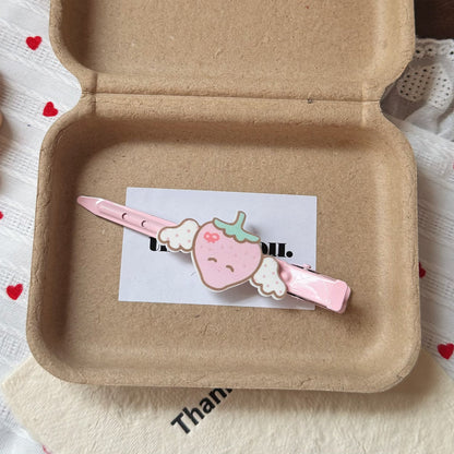 粉色草莓翅膀髮夾