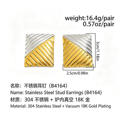 不鏽鋼格紋誇張耳釘