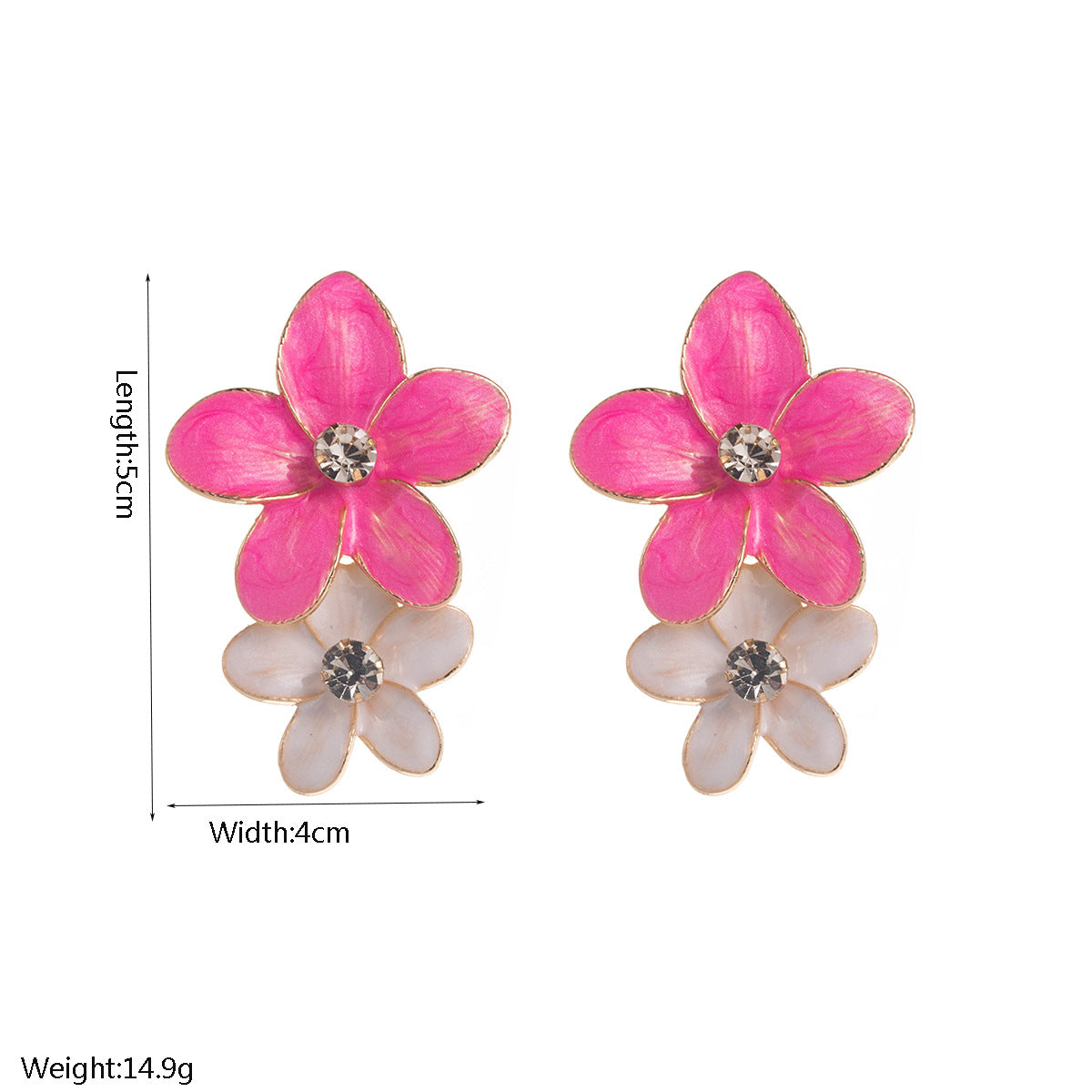 琺瑯花朵鑲鑽垂墜耳環－藍色款實拍｜https://igowo.tw/