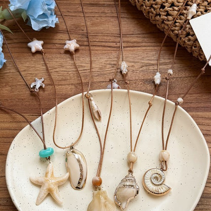 海星貝殼項鍊－項鍊-咖色-扇貝款實拍｜https://igowo.tw/