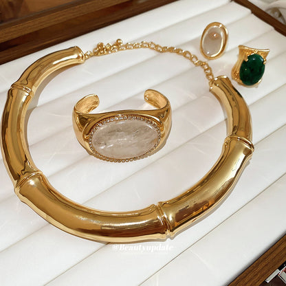 歐美跨境鑲鉆石頭手鐲戒指項圈中古vintage首飾套裝輕奢小眾飾品