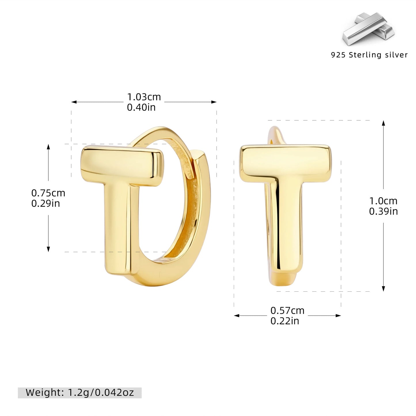 S925 耳環簡約光面T字形幾何耳飾極簡小眾百搭飾品