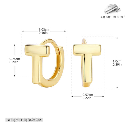 S925 耳環簡約光面T字形幾何耳飾極簡小眾百搭飾品
