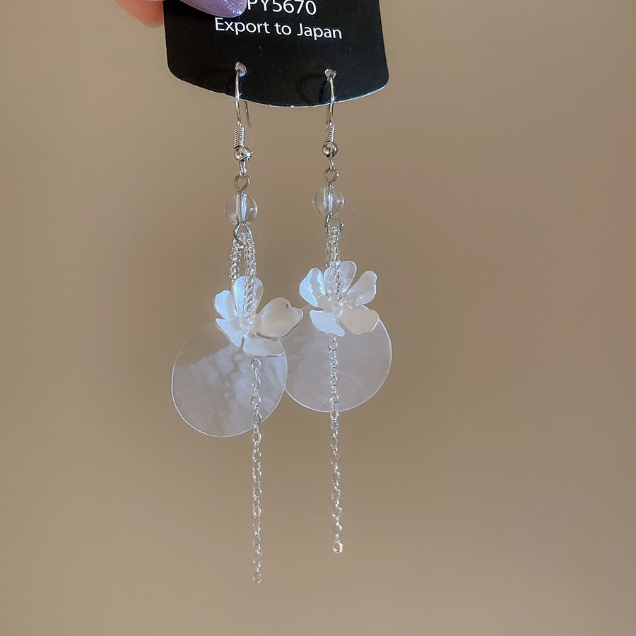 水晶貝殼花朵流蘇耳鉤