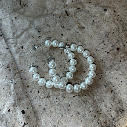 S925珍珠圓圈耳環