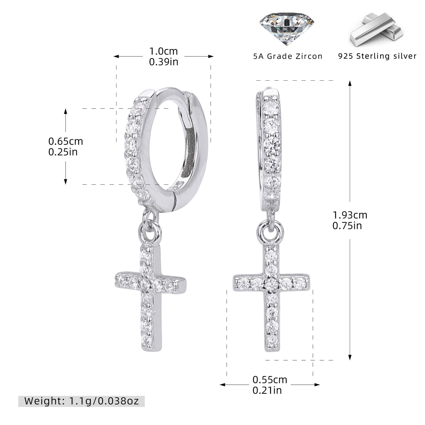 S925 耳環精致鑲鋯十字架耳墜耳飾小眾高級輕奢飾品