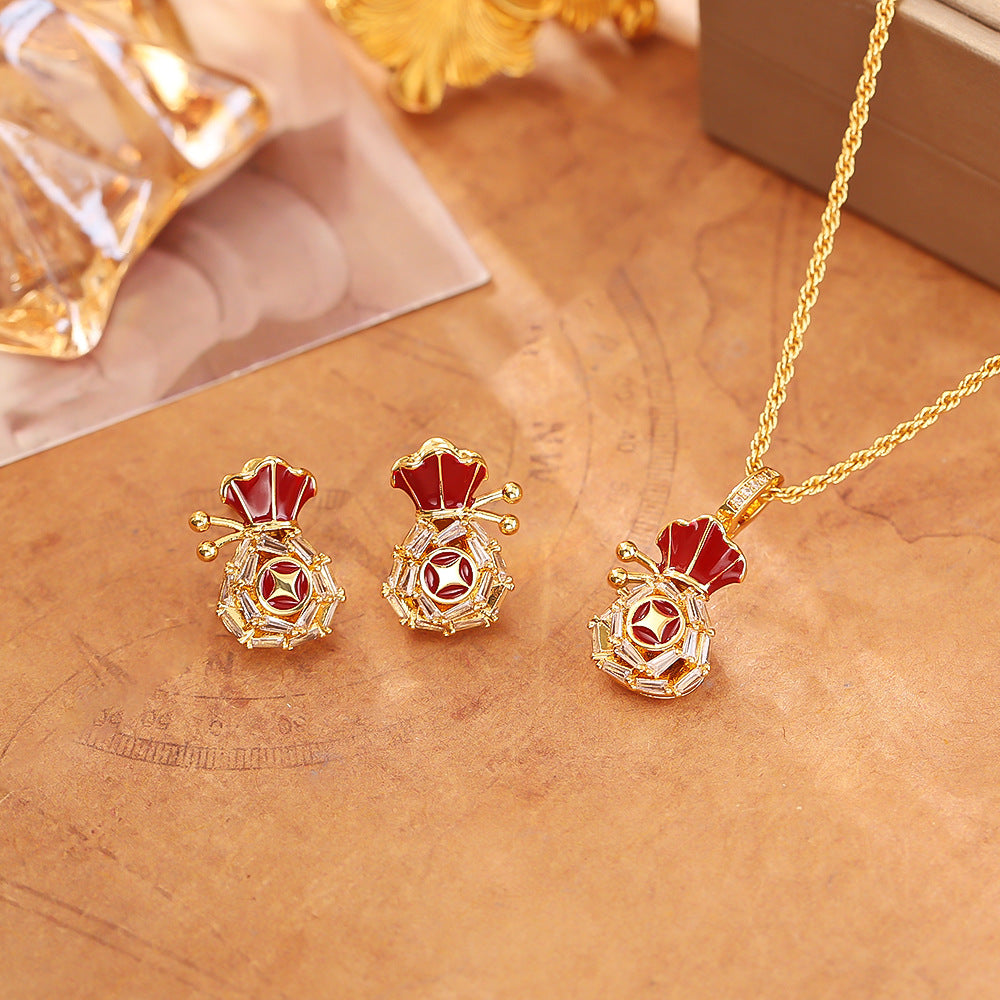 S925紅色鋯石耳釘－商品主圖｜https://igowo.tw/