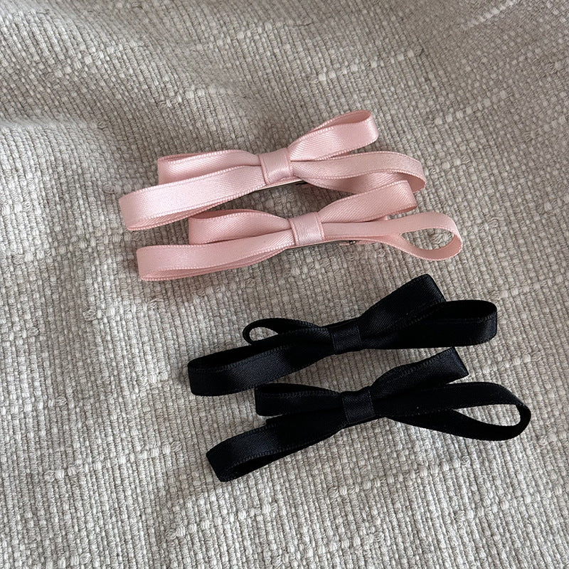 緞帶蝴蝶結髮夾－簡約純色結-黑色款實拍｜https://igowo.tw/